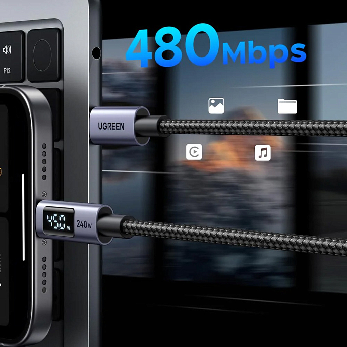 Кабель Ugreen L530 USB-C to USB-C PD 240W Grey Cosmos 3m - рис.4