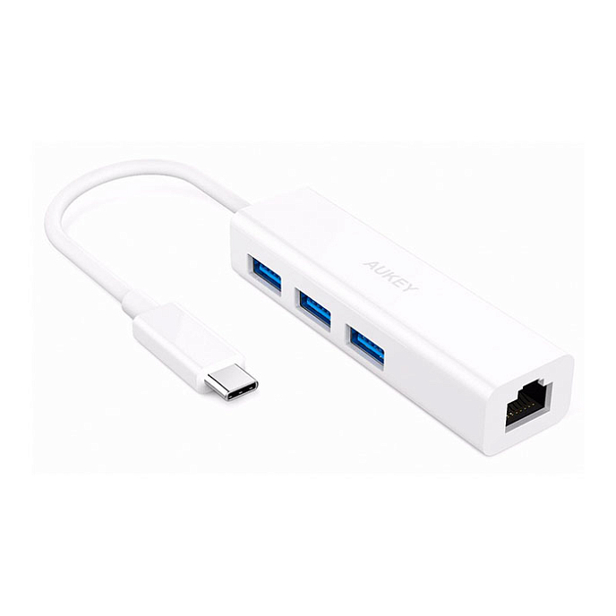 USB HUB Aukey USB-C to 3-USB 3.0 with Gigabit Ethernet (CB-C17) - рис.0