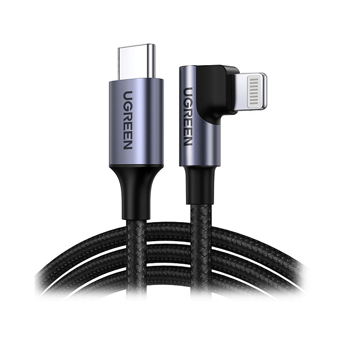 Кабель UGREEN USB-C - Lightning Angled Cable Grey - рис.0