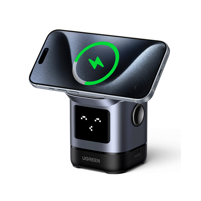 Зарядное устройство UGREEN W709 UNO 2-in-1 Robot Magnetic 20W for iPhone/AirPods Grey - рис.1