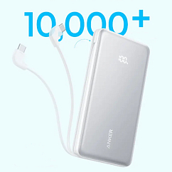 Внешний аккумулятор Anker Zolo 10K mAh 22.5W (Built-In USB-C Cable) White