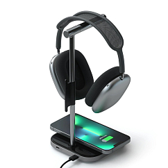 Подставка для наушников Satechi 2-in-1 Headphone Stand with Wireless Charger Grey