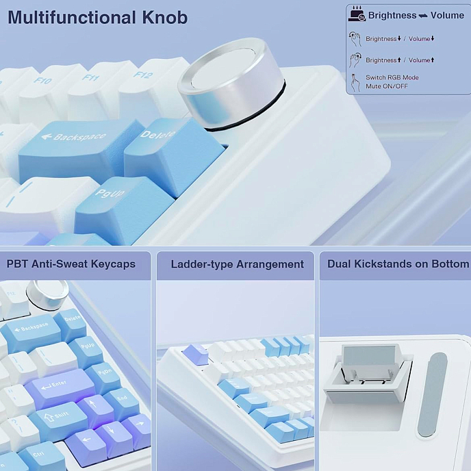 Клавиатура AULA F75 Max Reaper Switches Blue White Purple - рис.10