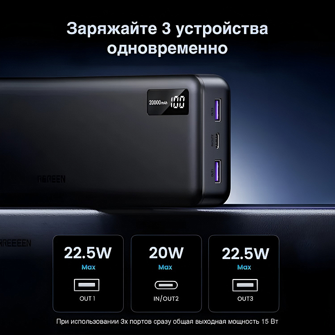 Внешний аккумулятор UGREEN PB312 20000mAh PD 20W Black - рис.6