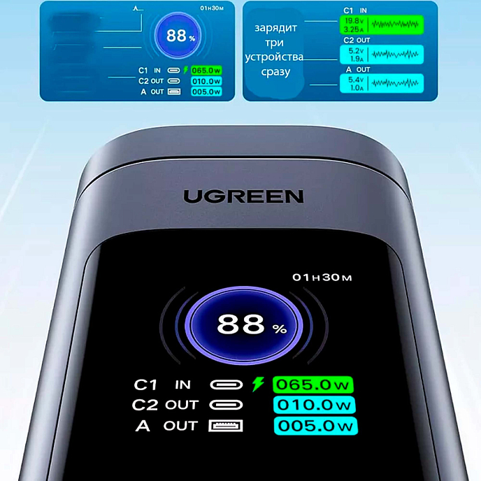 Внешний аккумулятор UGREEN PB771 20 000mAh + Magnetic Wireless 145W Grey - рис.2