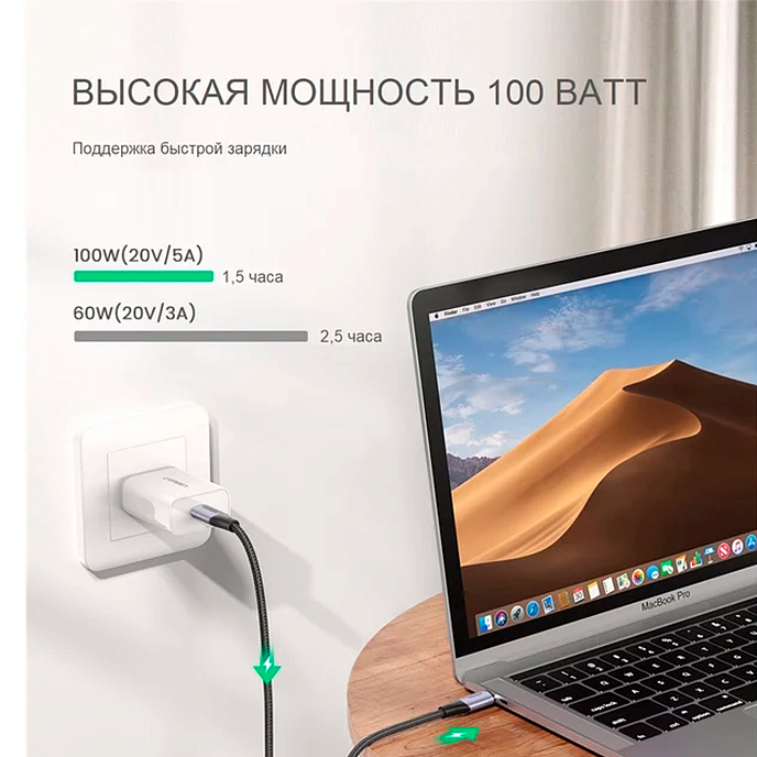 Кабель UGREEN US355 Gen2 Black USB-C/USB-C 1m - рис.3