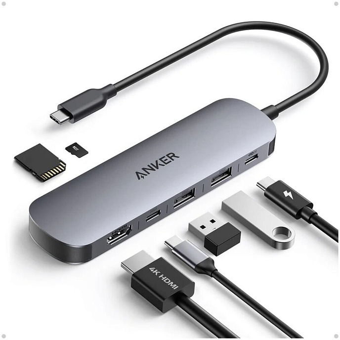 USB HUB Anker Nano USB-C Hub (7-in-1 4K HDMI) Grey - рис.2