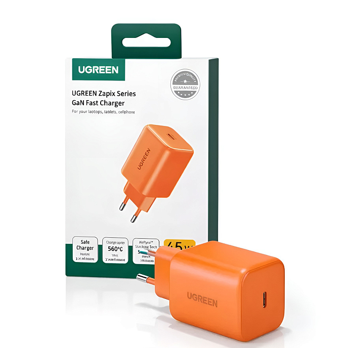 Сетевое зарядное устройство Ugreen X524 GaN Fast Charger 45W USB-C Orange - рис.2
