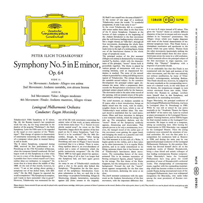 Бокс-сет Evgeny Mravinsky - Tchaikovsky Symphonies Nos. 4, 5 & 6 (Box) (Analogue) - 3LP - рис.5