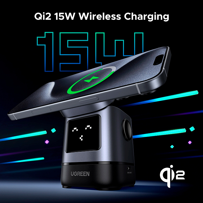 Зарядное устройство UGREEN W709 UNO 2-in-1 Robot Magnetic 20W for iPhone/AirPods Grey - рис.5