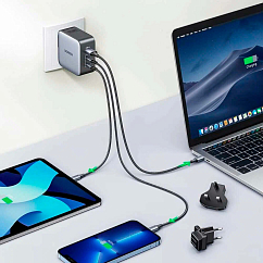 Сетевое зарядное устройство Ugreen CD296 65W USB-A + USB-C GaN Grey