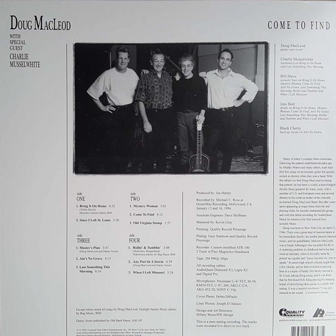 Виниловая пластинка Doug MacLeod Charlie Musselwhite - Come To Find - Analogue Productions LP - рис.1