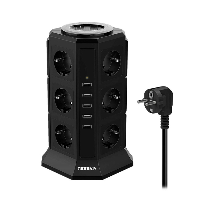 Сетевой фильтр Tessan TP-VA5U12E Black - рис.0