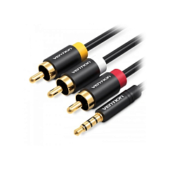 Кабель Vention 3.5mm Male - 3RCA Male Black 1.5m