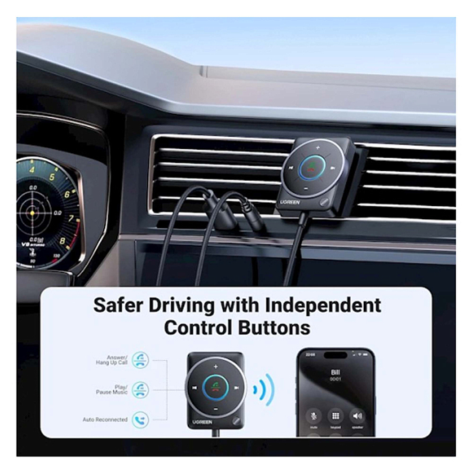 Bluetooth-адаптер Ugreen CM723 Car Bluetooth 5.3 Receiver Audio Adapter Black - рис.2