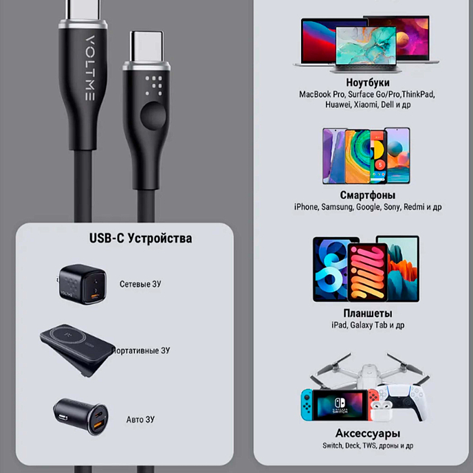 Кабель VOLTME PowerLink Moss CTC USB-C - USB-C 1.8m Black - рис.5