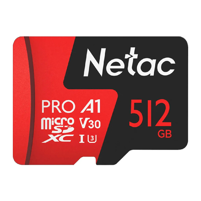 Карта памяти Netac Pro microSDXC 512GB A1 V30 U3 C10 +microSD Black/Red - рис.0