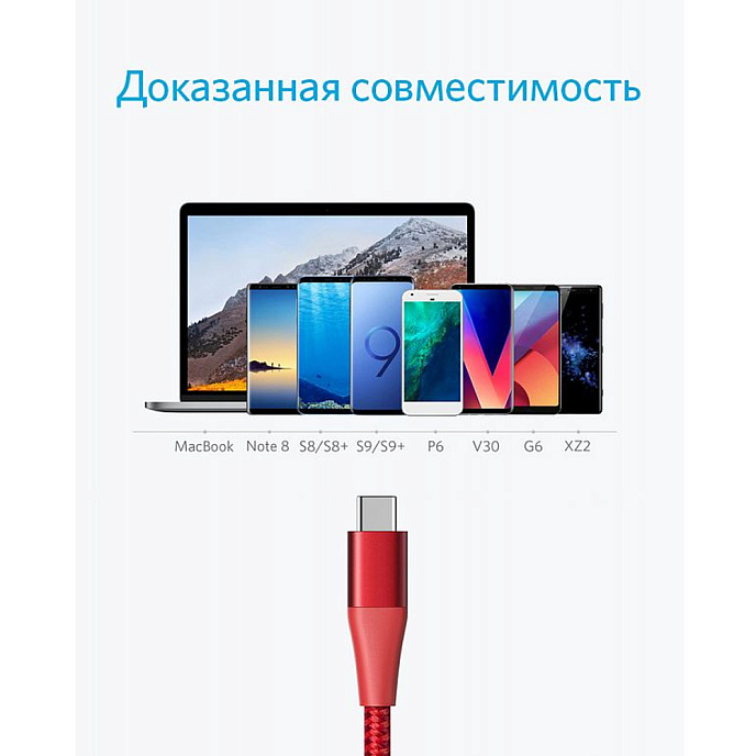 Кабель Anker PowerLine+ II USB-A - USB-C Red 1.8m - рис.3