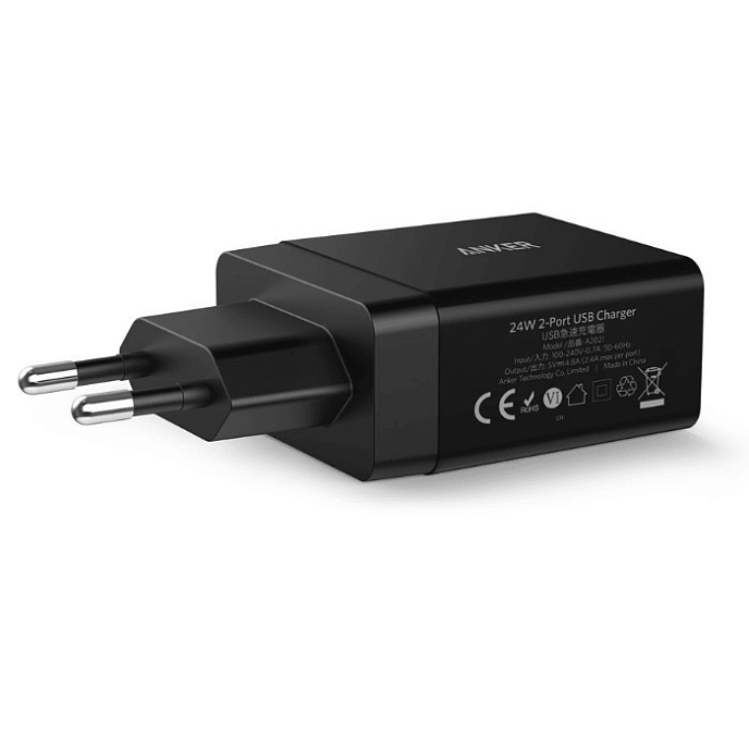 Сетевое зарядное устройство Anker PowerPort 2 24W Black - рис.2