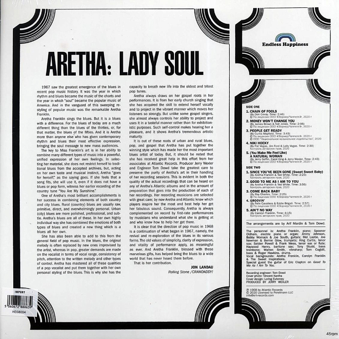 Виниловая пластинка Aretha Franklin - Lady Soul LP - рис.1