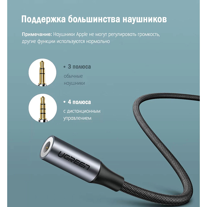 Адаптер Ugreen AV142 USB Type C to 3.5mm Female Cable. grey переходник type-c to 3.5mm jack_OpenBox - рис.3