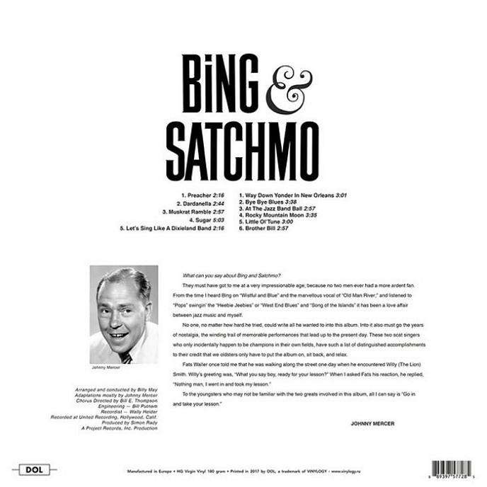Виниловая пластинка Bing Crosby And Louis Armstrong ‎– Bing & Satchmo LP - рис.1