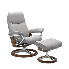 Кресло для прослушивания Stressless Consul M Signature Cori Silver Cloud Teak-Alu