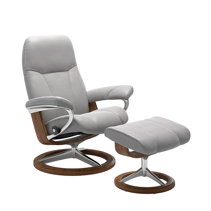 Кресло для прослушивания Stressless Consul M Signature Cori Silver Cloud Teak-Alu - рис.0