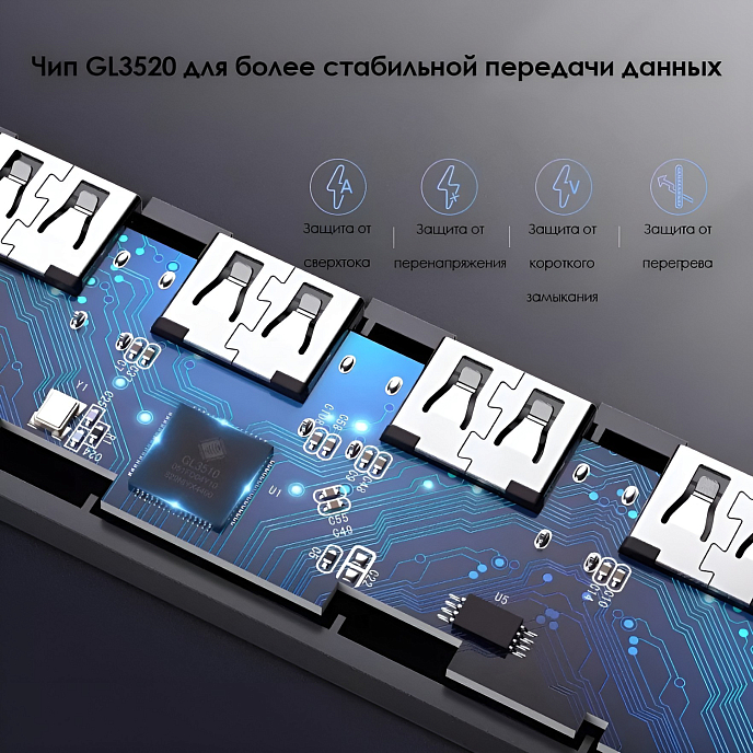 USB HUB Ugreen CM219 USB-A 3.0 Hub Grey - рис.4