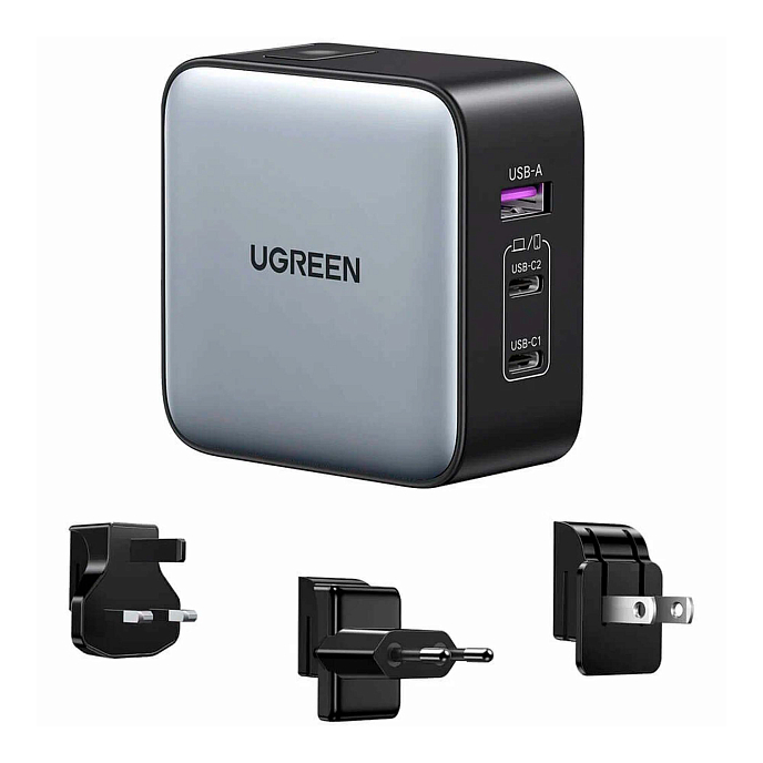 Сетевое зарядное устройство Ugreen CD296 65W USB-A + USB-C GaN Grey - рис.0