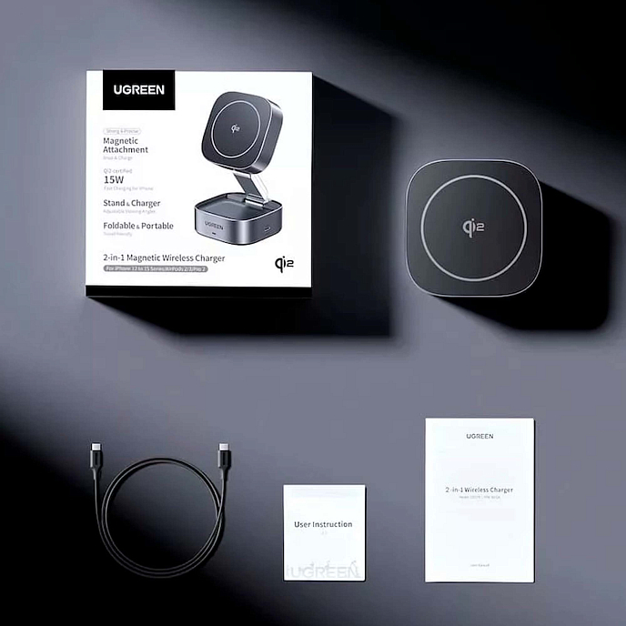 Беспроводная зарядка Ugreen W526 Magnetic Wireless Charger Grey Cosmos - рис.8