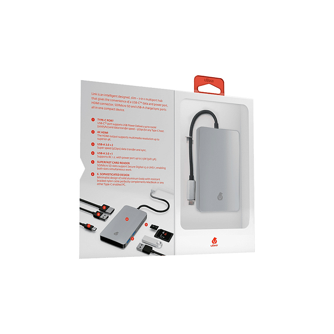 USB HUB uBear Hub Link 7 in 1 Grey - рис.2