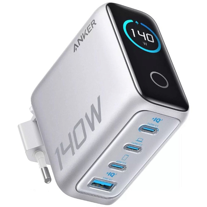 Сетевое зарядное устройство Anker Charger 140W 3xUSB-C/1xUSB-A LCD with USB Cable Silver - рис.2