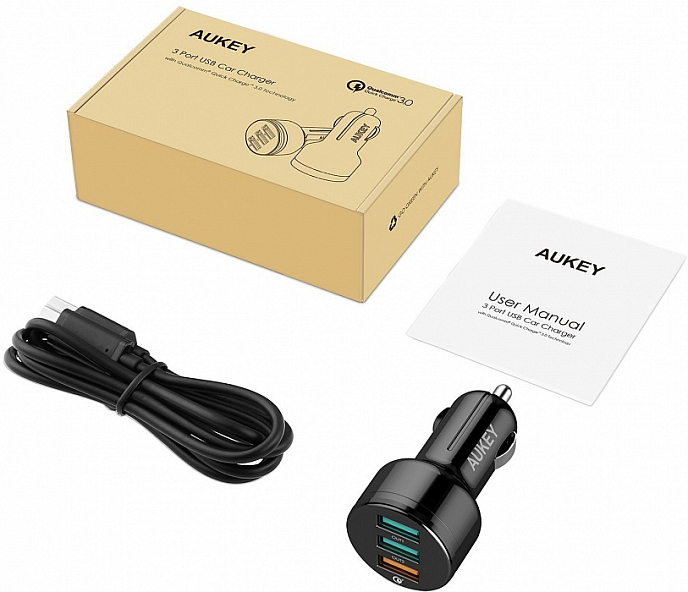 Автомобильное зарядное устройство Aukey USB-C 3-ports Car Charger (CC-T11) - рис.1