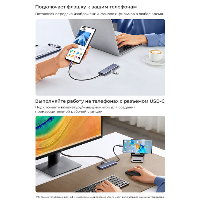 USB HUB Ugreen CM511 6-in-1 USB-C Grey Cosmo - рис.9