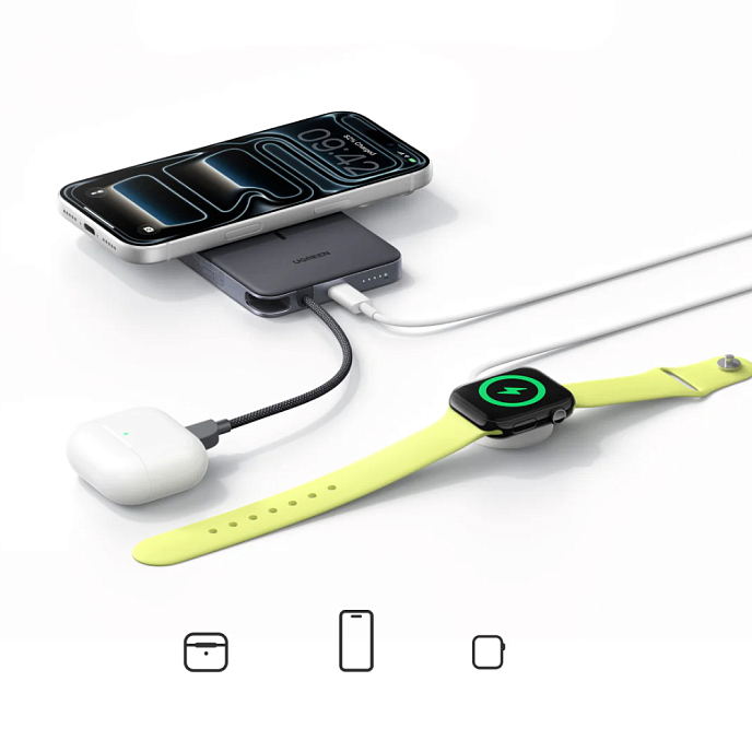 Внешний аккумулятор Ugreen PB570 MagFlow Air Ultra-Slim 10000mAh with USB-C Grey Cosmos - рис.5