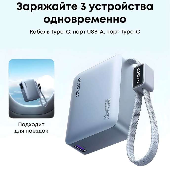 Портативный аккумулятор UGREEN PB584 10000mAh 33W Blue - рис.2