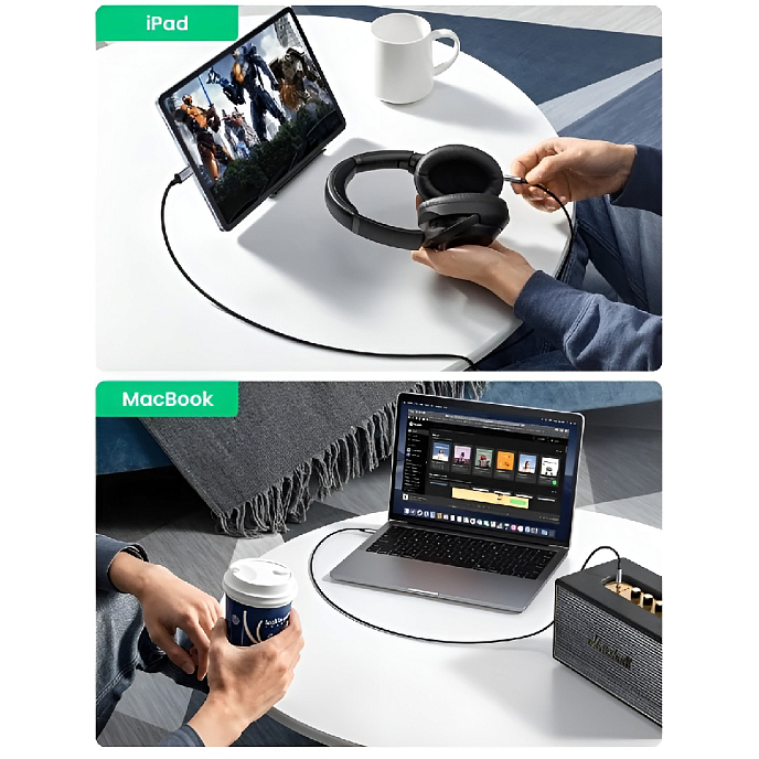 Кабель Ugreen CM450 USB-C - Jack 3.5mm Grey 1m - рис.7