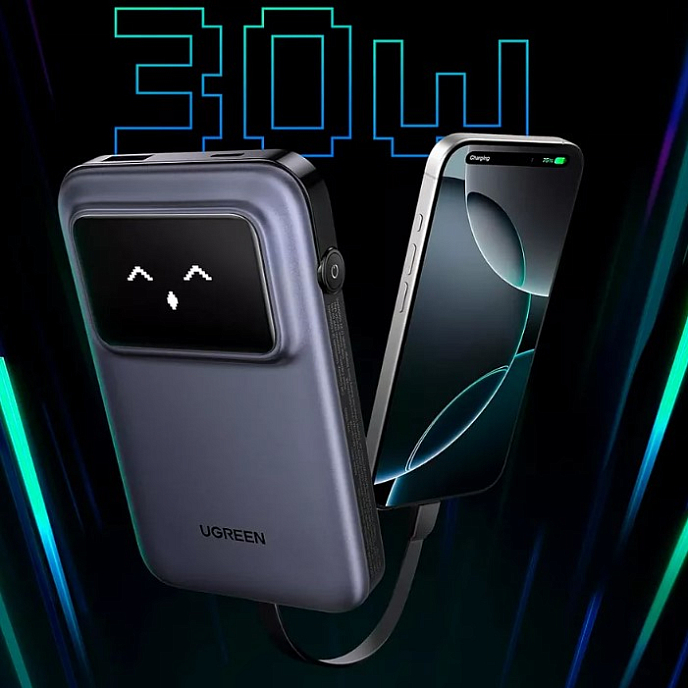 Портативный аккумулятор Ugreen PB511 (35603B) UNO 10000mAh Quick Charging 30W Grey - рис.1