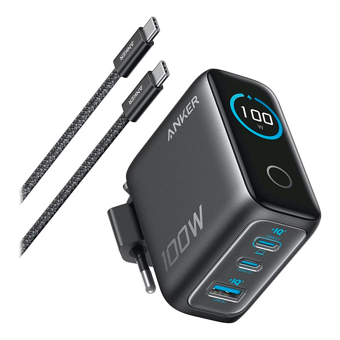Сетевое зарядное устройство Anker Charger 2C1A 100W with USB Cable Dark Gray - рис.0