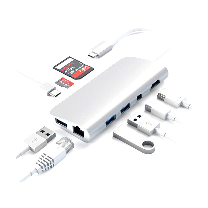 USB HUB Satechi Aluminum USB-C Multimedia Adapter Silver - рис.4