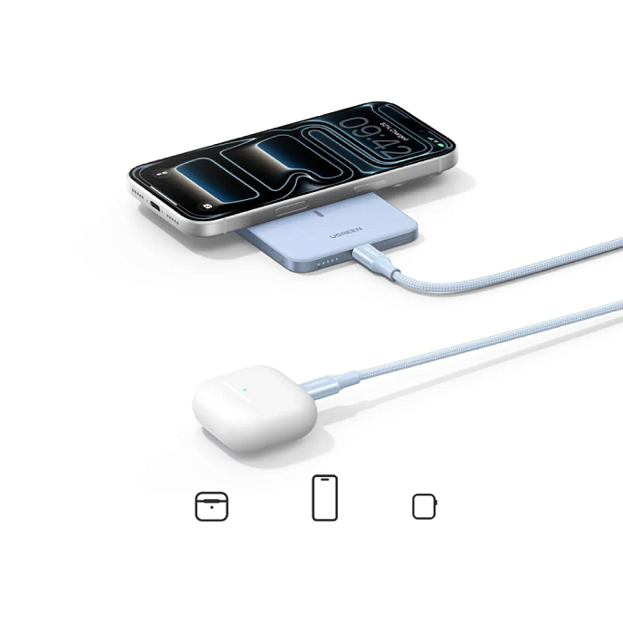 Внешний аккумулятор Ugreen PB580 MagFlow Air Ultra-Slim 5000mAh Silvery Blue - рис.7