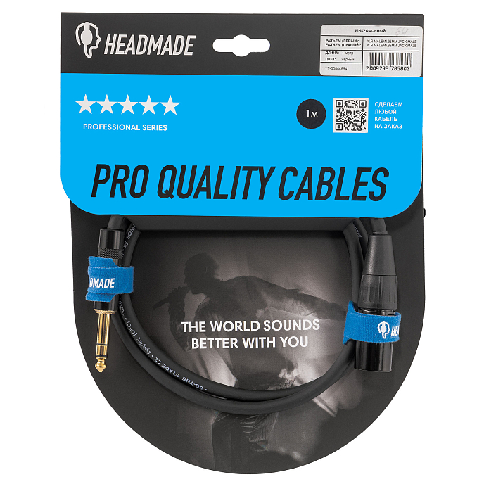 Кабель HeadMade Pro XLR-M - 6.3mm Black 1m - рис.0