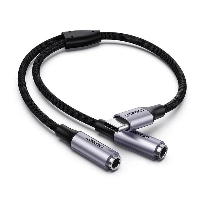 Кабель Ugreen AV144 (30732) USB Type C Male to 2*3.5mm Female grey кабель разветвитель 25сm_OpenBox - рис.0