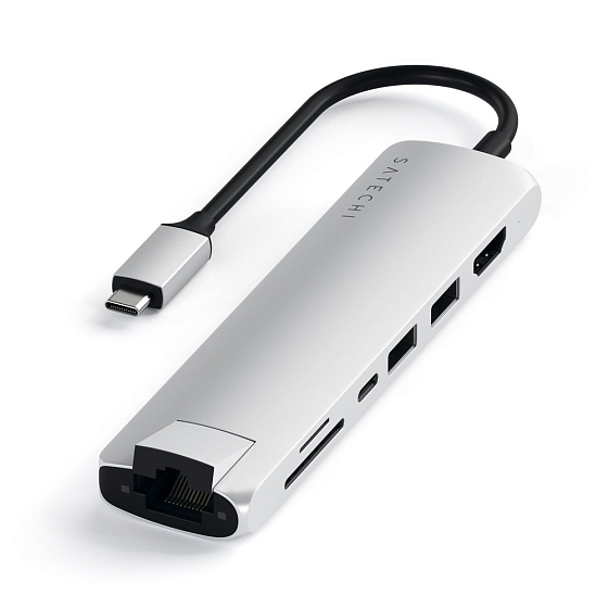 USB HUB Satechi Type-C Slim Multiport with Ethernet Adapter Silver - рис.0