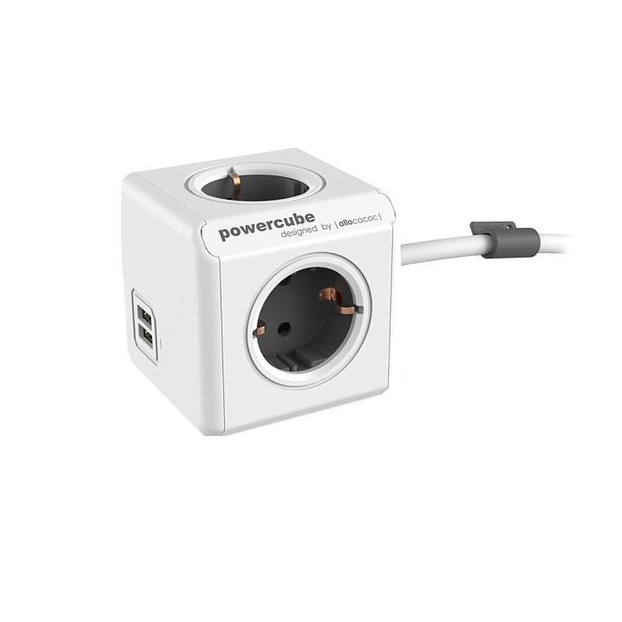 Раветвитель питания Allocacoc Extended USB Grey 1.5m - рис.0