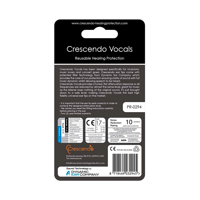 Беруши для музыкантов Dynamic Ear Company Crescendo Vocals 20 - рис.2