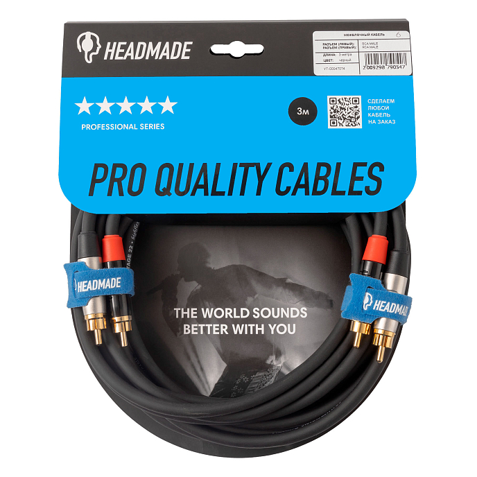 Кабель HeadMade Pro 2RCA - 2RCA Black 3m - рис.3