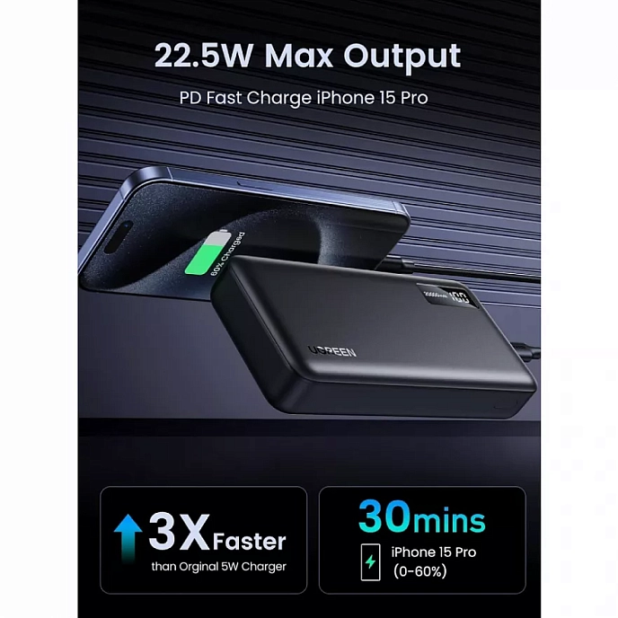 Внешний аккумулятор UGREEN PB312 20000mAh PD 20W Grey - рис.2