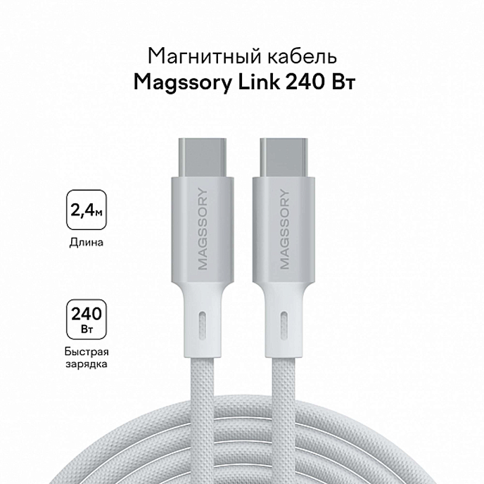 Кабель Magssory Dice C 240W USB-C - USB-C White 2.4m - рис.2